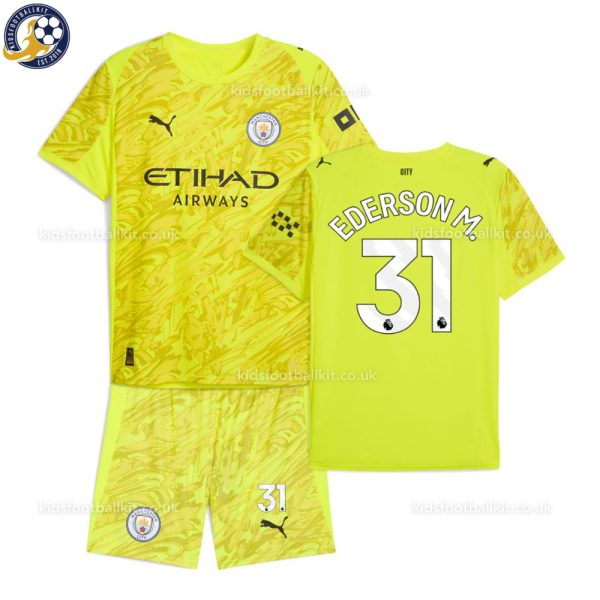 Manchester City EDERSON M. 31 Yellow Goalkeeper Kids Football Kit 2025/26 - Over View