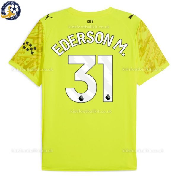 Man City EDERSON M. 31 Yellow Goalkeeper Men Football Shirt 25/26 - Back View