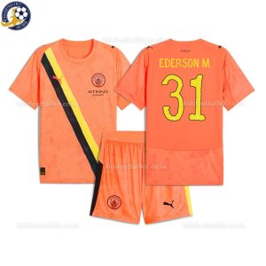 Manchester City 25/26 EDERSON M. 31 Orange KidSuper Kids Football Kit - Front View