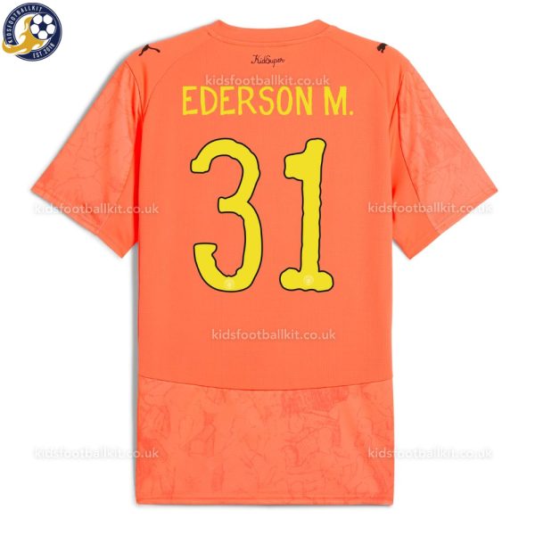Manchester City EDERSON M. 31 Orange KidSuper Men Football Shirt 25/26 - Back View