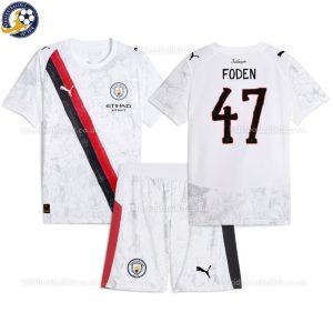 Manchester City FODEN 47 White KidSuper Kids Football Kit 2025/26 (No Socks) - Front View