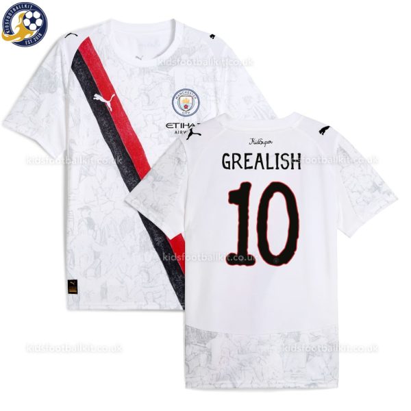 Manchester City GREALISH 10 White KidSuper Men Football Shirt 25/26 - Over View