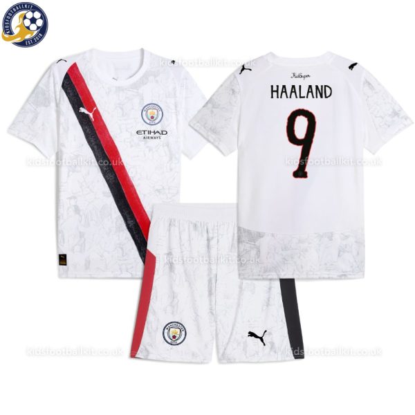 Manchester City 25/26 HAALAND 9 White KidSuper Kids Football Kit - Over View