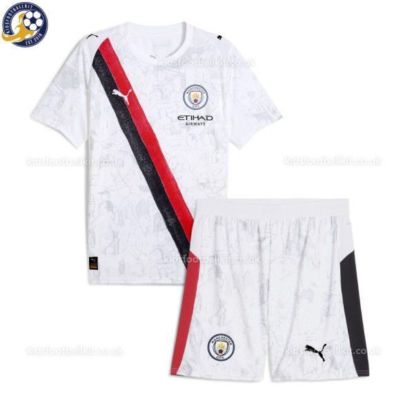 Manchester City 25/26 White KidSuper Kids Football Kit - Front View
