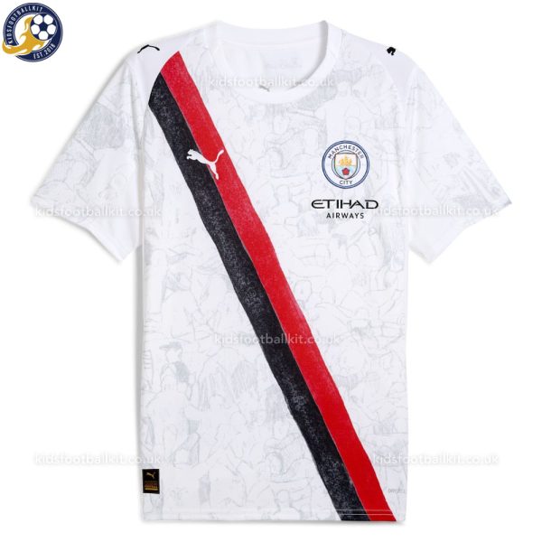 Manchester City 25/26 White KidSuper Kids Football Kit - Front Shirt View