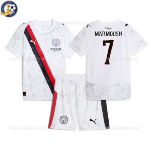 Manchester City 25/26 MARMOUSH 7 White KidSuper Kids Football Kit - Over View