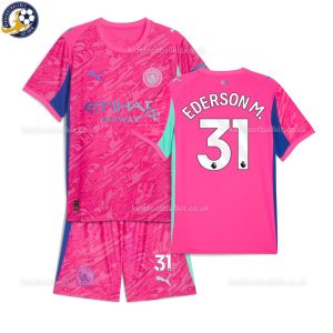 Manchester City EDERSON M. 31 Pink Goalkeeper Kids Football Kit 2025/26