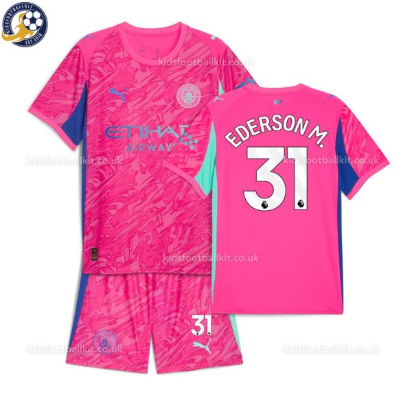 Manchester City EDERSON M. 31 Pink Goalkeeper Kids Football Kit 2025/26