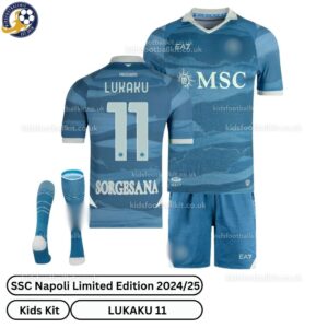 SSC Napoli Limited Edition Kids Football Kit 202425 – LUKAKU 11 (With Socks)-over view-b