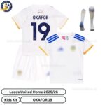 Leeds United OKAFOR 19 Home 25 26 Kids Football Kit-over view with socks