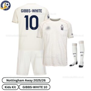 Nottingham Away Kids Football Kit 25_26 - Gibbs-White 10 - Overview with socks