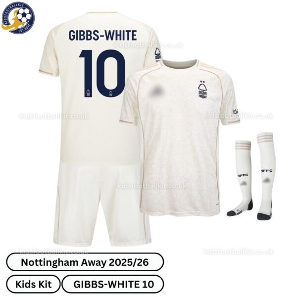 Nottingham Away Kids Football Kit 25_26 - Gibbs-White 10 - Overview with socks