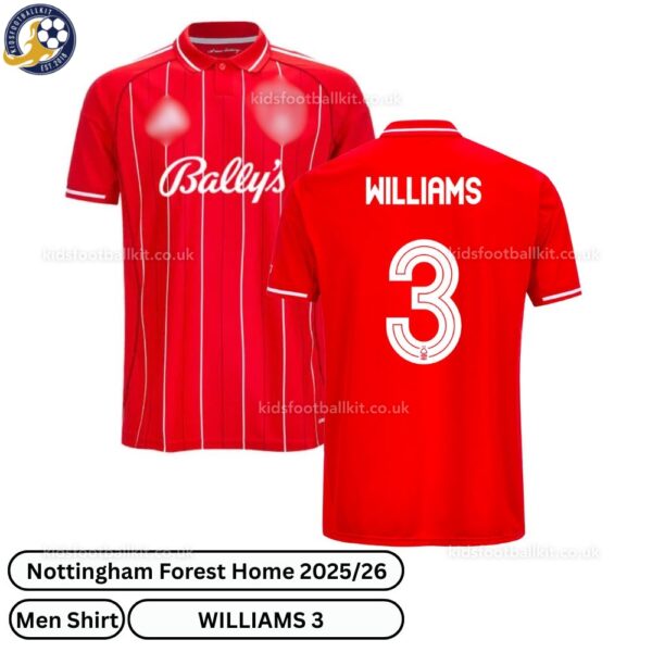 Nottingham Forest Williams 3 Home 25 26 Men Football Shirt-over view