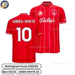 Nottingham Home Men Football Shirts 25_26 - Gibbs-White 10 - Overview