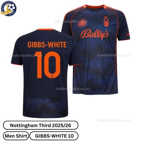 Nottingham Third Men Football Shirt 25_26 - Gibbs-White 10 - over iew