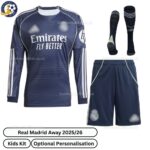 Real madrid away Kids Football Kit 2025_26 - Long Sleeve - front view with socks