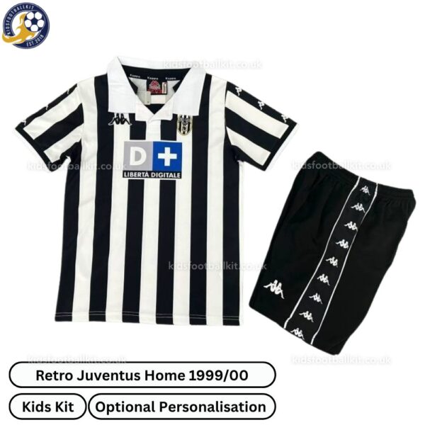 Retro Juventus Home Kids Football Kit 1999_2000-front view