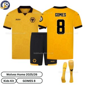 Wolves GOMES 8 Home 25 26 Kids Football Kit-over view with socks