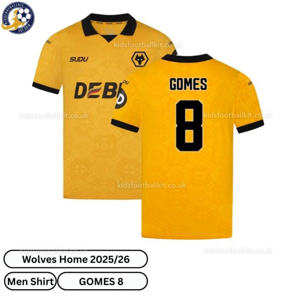 Wolves GOMES 8 Home 25 26 Men Football Shirt-over view
