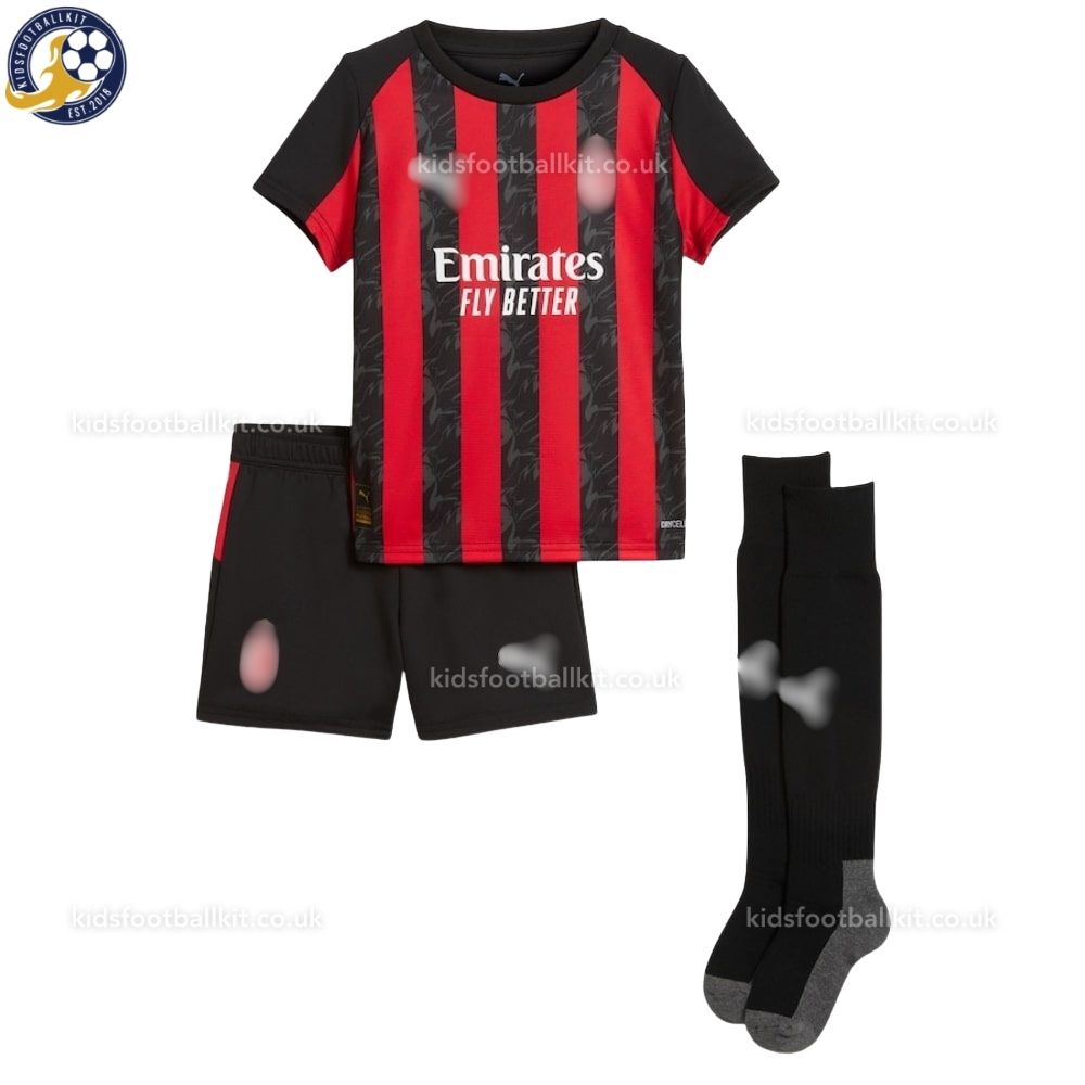 AC Milan Home Kids Football Kit 2025/26 - Front view
