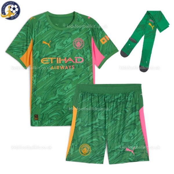 Manchester City Green Goalkeeper Kids Football Kit 2025/26 (With Socks) - Front view