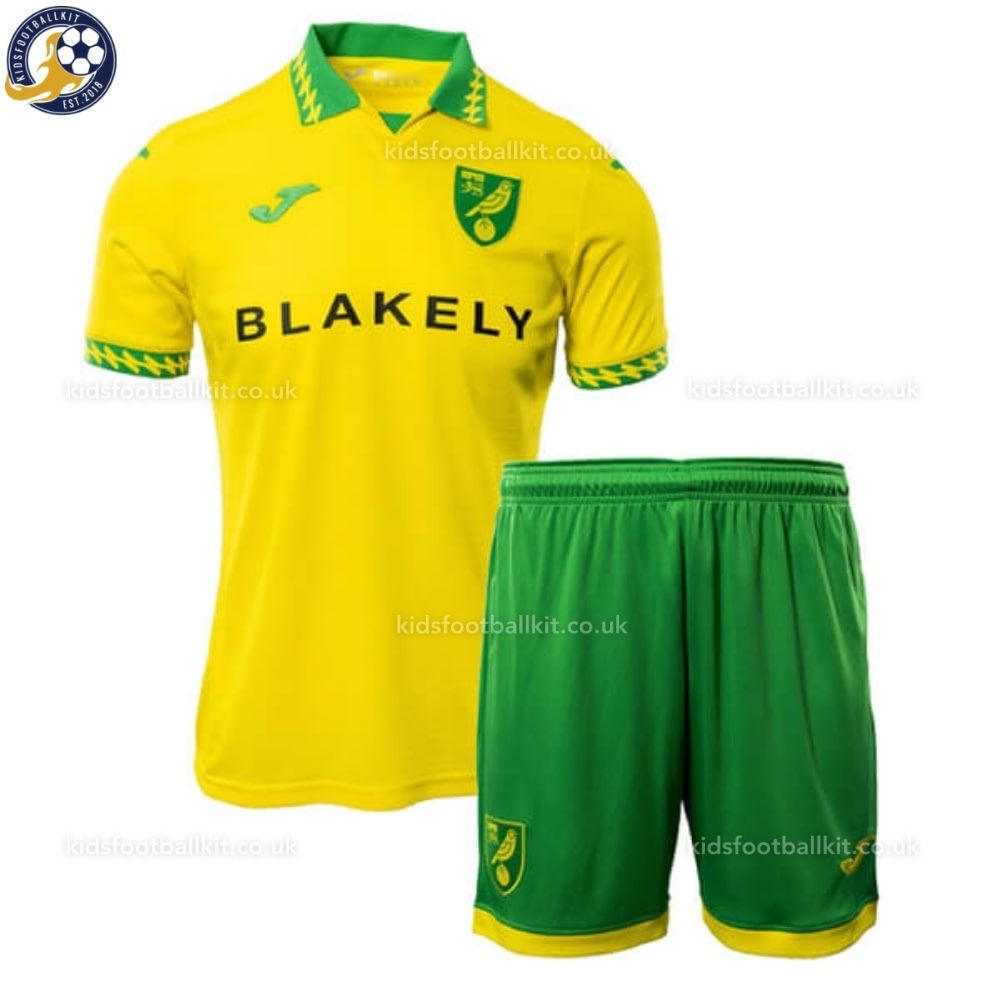 Norwich City Home Kids Football Kit 2025/26 - kidsfootballkit.co.uk