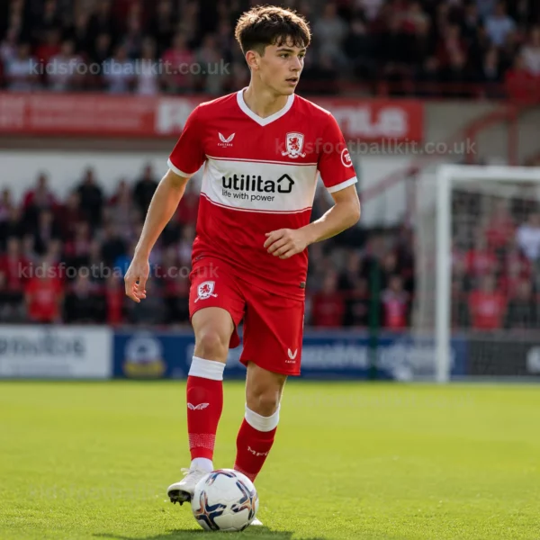 Middlesbrough Home Kids Football Kit 202526 (With Socks)