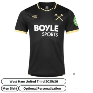 West Ham United Third Men Football Shirt 25_26 - front view - black