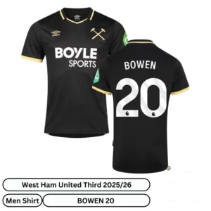West Ham United Third Men Football Shirt 25_26 - over view - BOWEN 20 - black