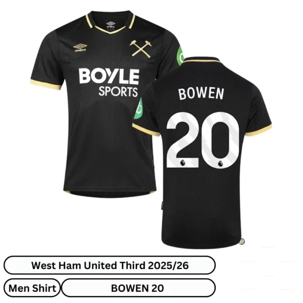 West Ham United Third Men Football Shirt 25_26 - over view - BOWEN 20 - black
