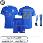 Argentina Away Men & Kids Football Kit 2024_25 – L.MARTÍNEZ 22 (With Socks)