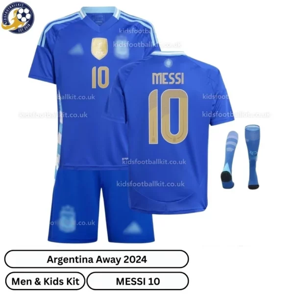 Argentina Away Men & Kids Football Kit 2024_25 – MESSI 10 (With Socks)