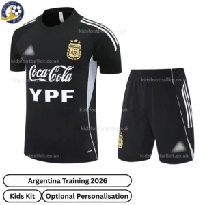 Argentina Training Kids Football Kit 2026 (No Socks) – Black