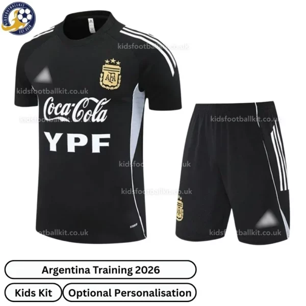 Argentina Training Kids Football Kit 2026 (No Socks) – Black