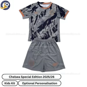 Chelsea Special Edition Kids Football Kit 2025_26 (No Socks) – Grey Fan Version-front view-blur