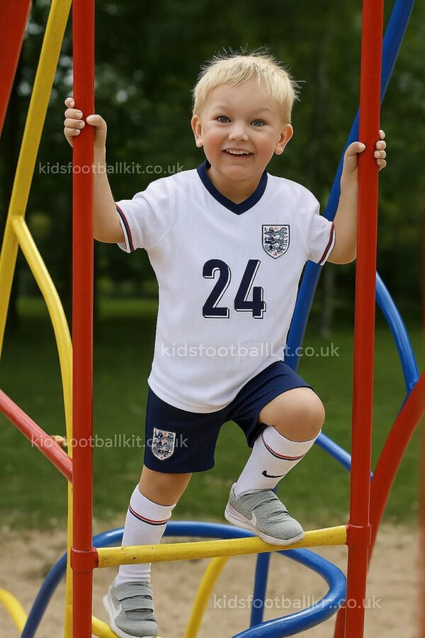 England Home Junior Football Kit 2024 PALMER 24 Printed (With Socks) - AI Generated