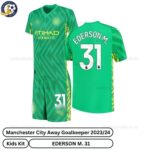 Manchester City Away Goalkeeper Kids Football Kit 202324 – EDERSON M. 31 -over view-blur
