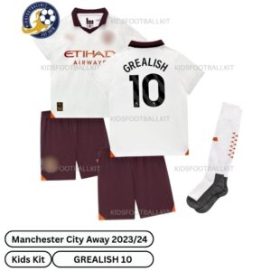 Manchester City Away Kids Football Kit 23_24-GREALISH 10-front view-blur