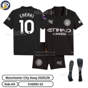 Manchester City Away Kids Football Kit 25_26-CHERKI 10 -over view-blur
