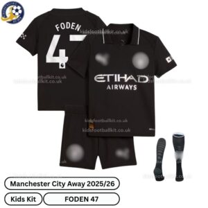 Manchester City Away Kids Football Kit 25_26-FODEN 47-over view-blur