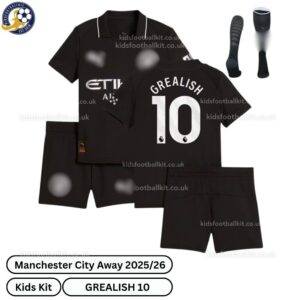 Manchester City Away Kids Football Kit 25_26-GREALISH 10-over view-blur