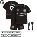 Manchester City Away Kids Football Kit 25_26-HAALAND 9-over view-blur