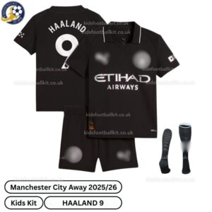 Manchester City Away Kids Football Kit 25_26-HAALAND 9-over view-blur