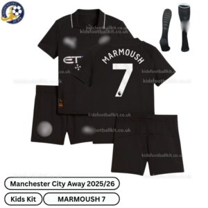 Manchester City Away Kids Football Kit 25_26-MARMOUSH 7-over view-blur