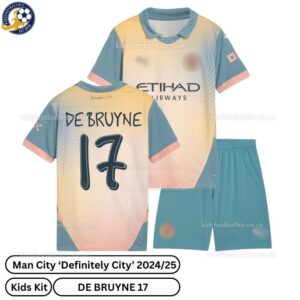 Manchester City Definitely City Kids Football Kit 24_25 -DE BRUYNE 17- over view-blur