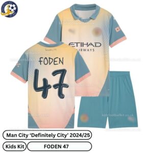 Manchester City Definitely City Kids Football Kit 24_25 -FODEN 47- over view-blur