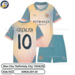Manchester City Definitely City Kids Football Kit 24_25 -GREALISH 10- over view-blur