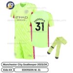Manchester City Goalkeeper Kids Football Kit 23_24 - EDERSON M.31-over view with socks-green-blur