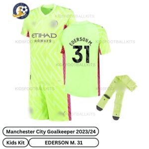Manchester City Goalkeeper Kids Football Kit 23_24 - EDERSON M.31-over view with socks-green-blur