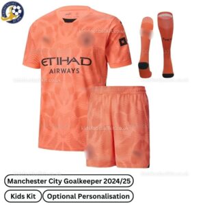 Manchester City Goalkeeper Kids Football Kit 23_24-front view with socks-blur